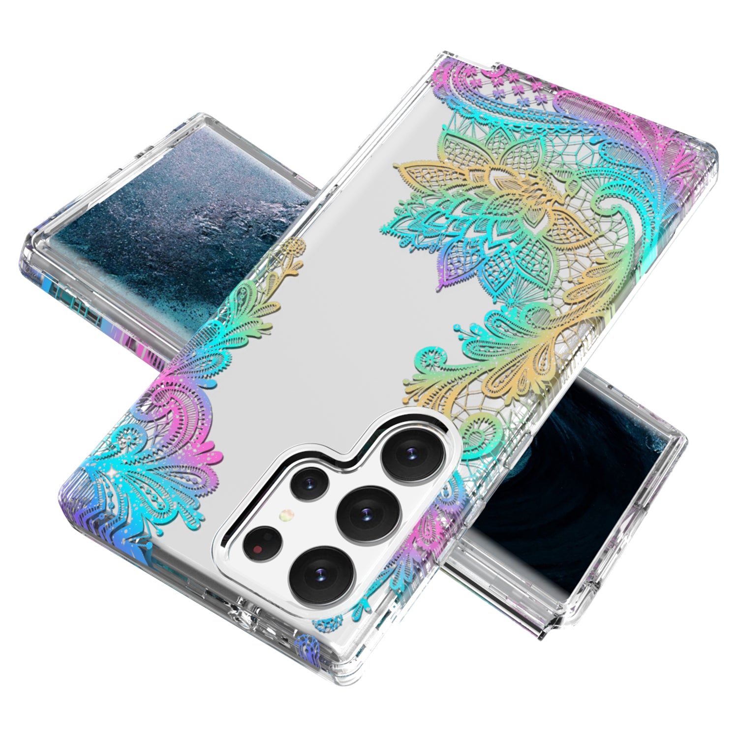 For Samsung Galaxy S23 Ultra GW18 Clear Laser Pattern Bling Phone Case Thickened PC TPU Shockproof Cover For Samsung Galaxy S23 Ultra GW18 Clear Laser Pattern Bling Phone Case Thickened PC TPU Shockproof Cover
